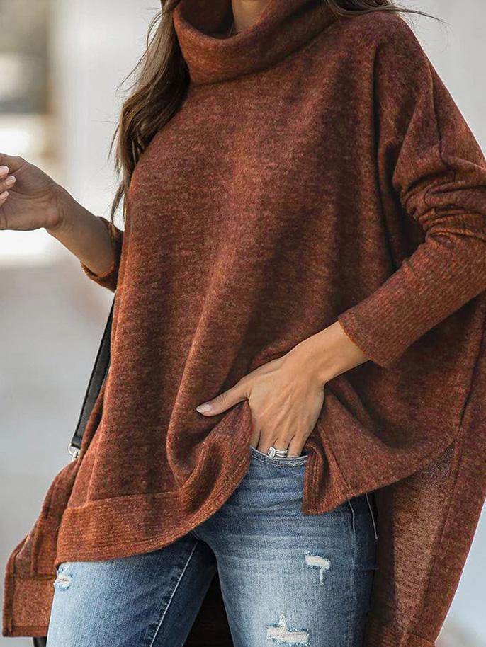 Women's Sweaters Bat Sleeve High Neck Irregular Split Long Sleeve Sweater - LuckyFash™