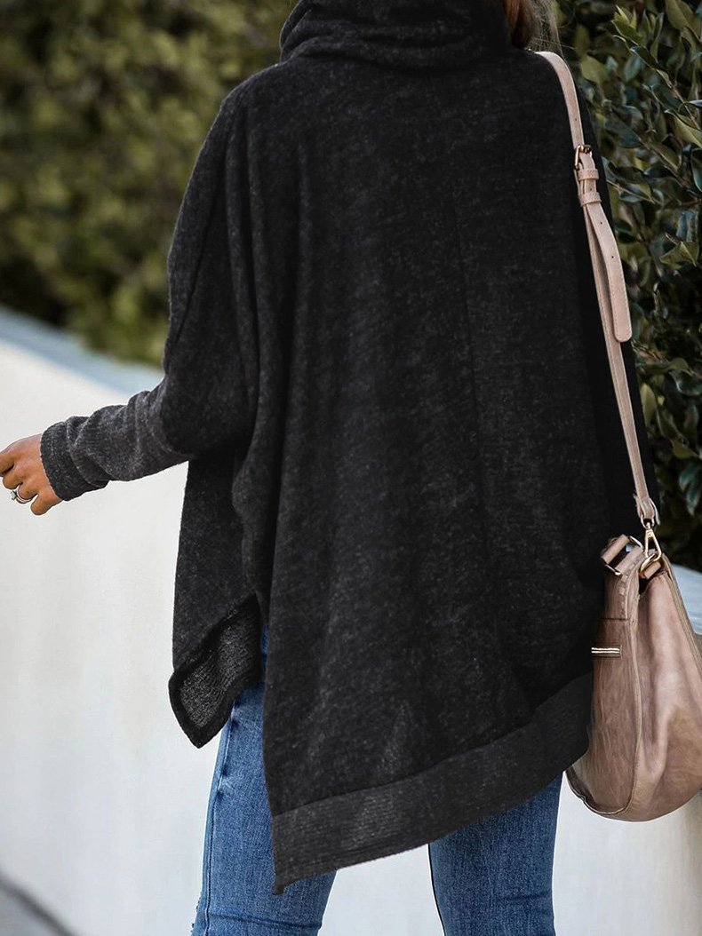 Women's Sweaters Bat Sleeve High Neck Irregular Split Long Sleeve Sweater - LuckyFash™