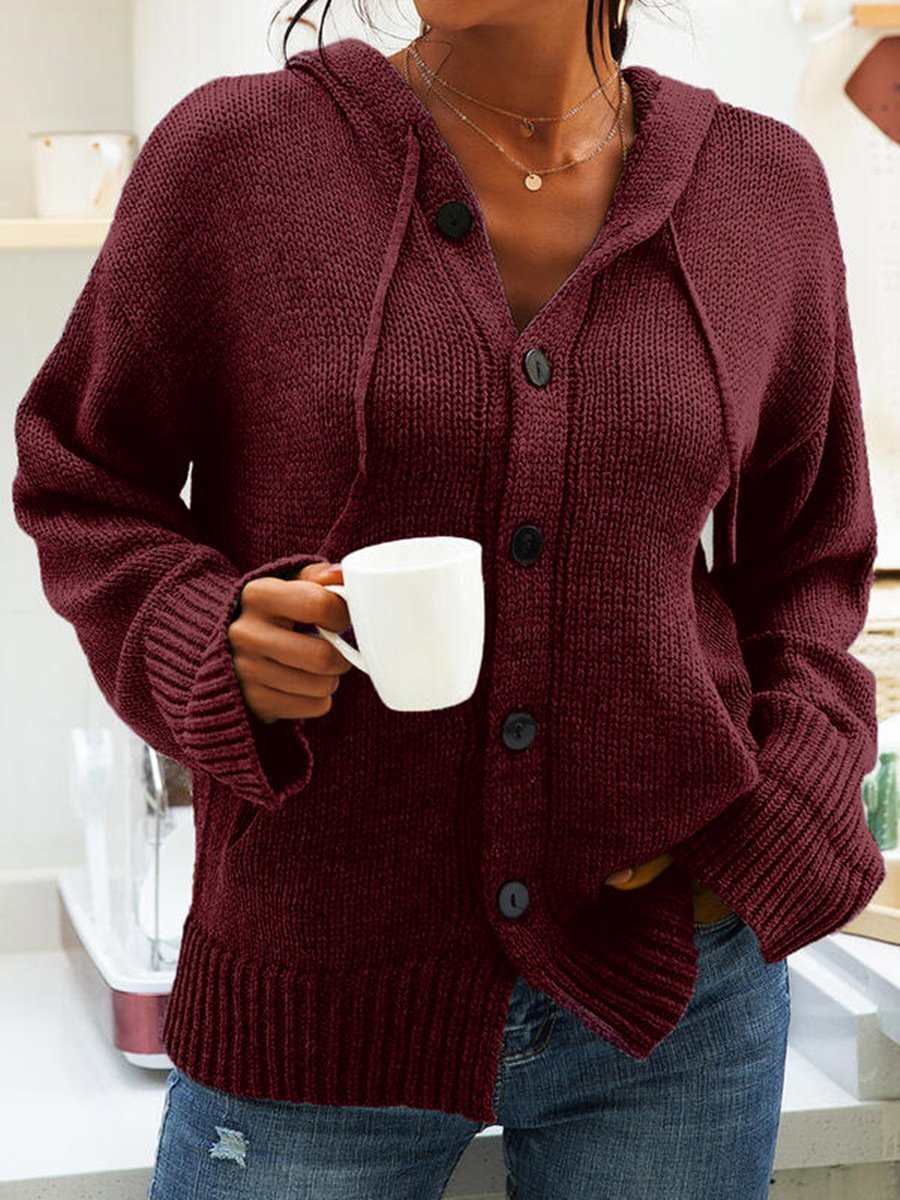 Women's Sweaters Button Hooded Long Sleeve Cardigan Sweater - LuckyFash™