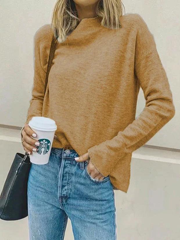 Women's Sweaters Casual High Neck Long Sleeve Pullover Sweater - LuckyFash™