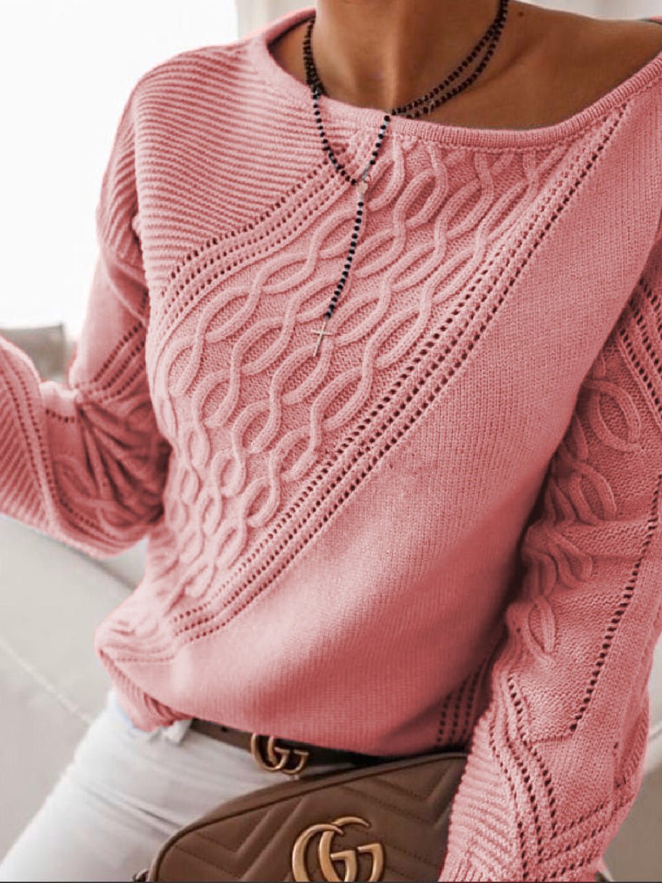 Women's Sweaters Casual Solid Sloping Shoulder Long Sleeve Sweater - LuckyFash™