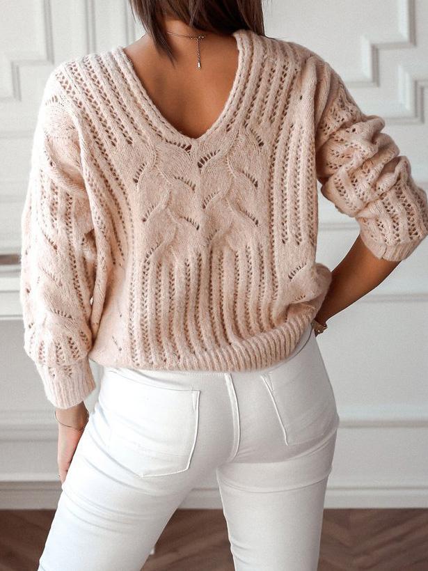 Women's Sweaters Casual V-Neck Off-The-Shoulder Knitted Sweater - LuckyFash™