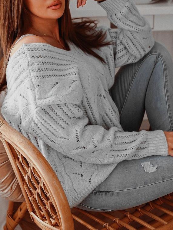 Women's Sweaters Casual V-Neck Off-The-Shoulder Knitted Sweater - LuckyFash™