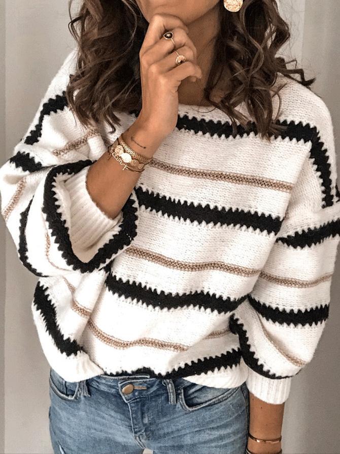 Women's Sweaters Commuter Panel Striped Pullover Sweater - LuckyFash™
