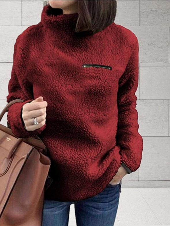 Women's Sweaters Fashion Zipper High Neck Long Sleeve Plush Sweater - LuckyFash™