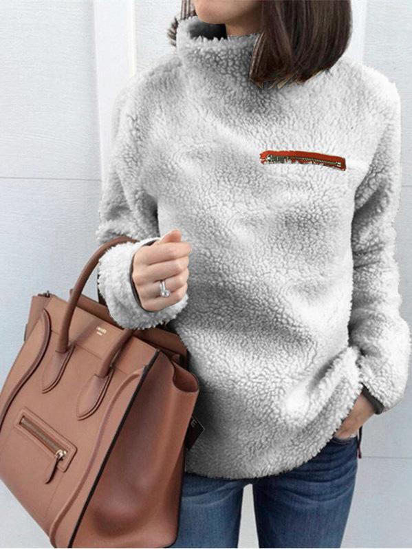 Women's Sweaters Fashion Zipper High Neck Long Sleeve Plush Sweater - LuckyFash™