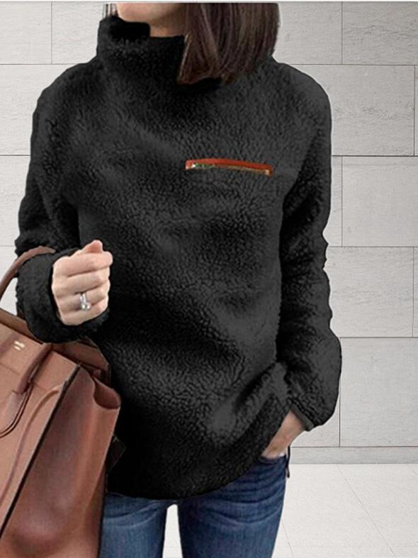 Women's Sweaters Fashion Zipper High Neck Long Sleeve Plush Sweater - LuckyFash™