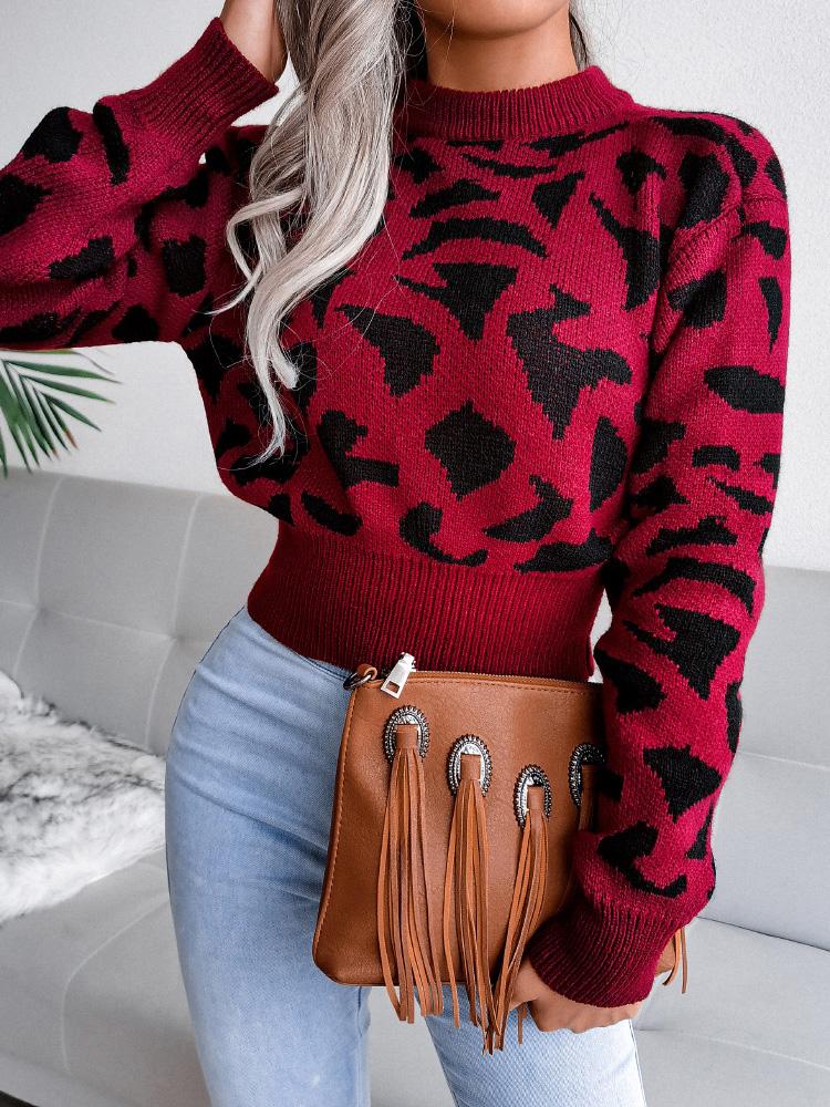 Women's Sweaters Leopard-Print Knitted Cropped Sweater - LuckyFash™