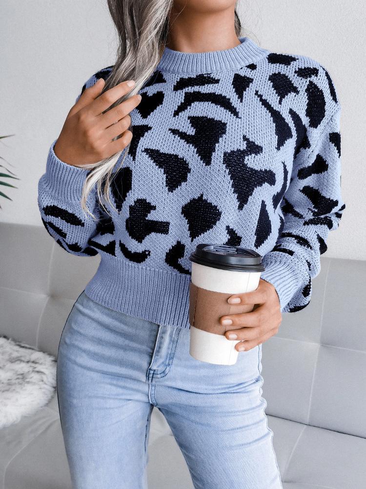 Women's Sweaters Leopard-Print Knitted Cropped Sweater - LuckyFash™