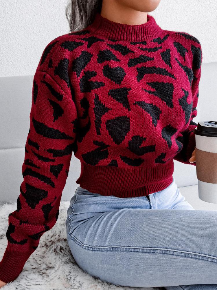 Women's Sweaters Leopard-Print Knitted Cropped Sweater - LuckyFash™