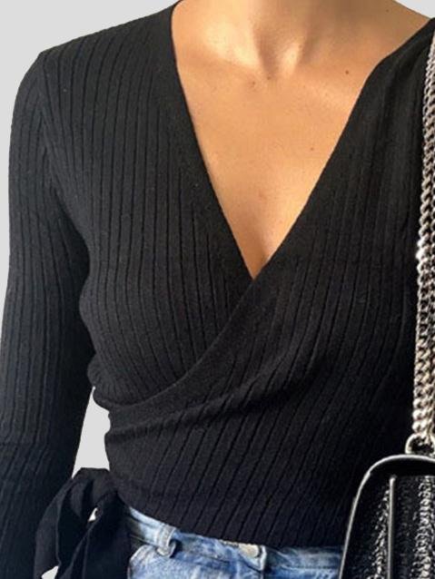 Women's Sweaters Long Sleeve V-Neck Lace-Up Sweater - LuckyFash™