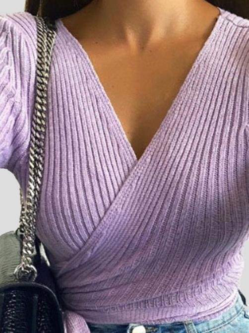 Women's Sweaters Long Sleeve V-Neck Lace-Up Sweater - LuckyFash™