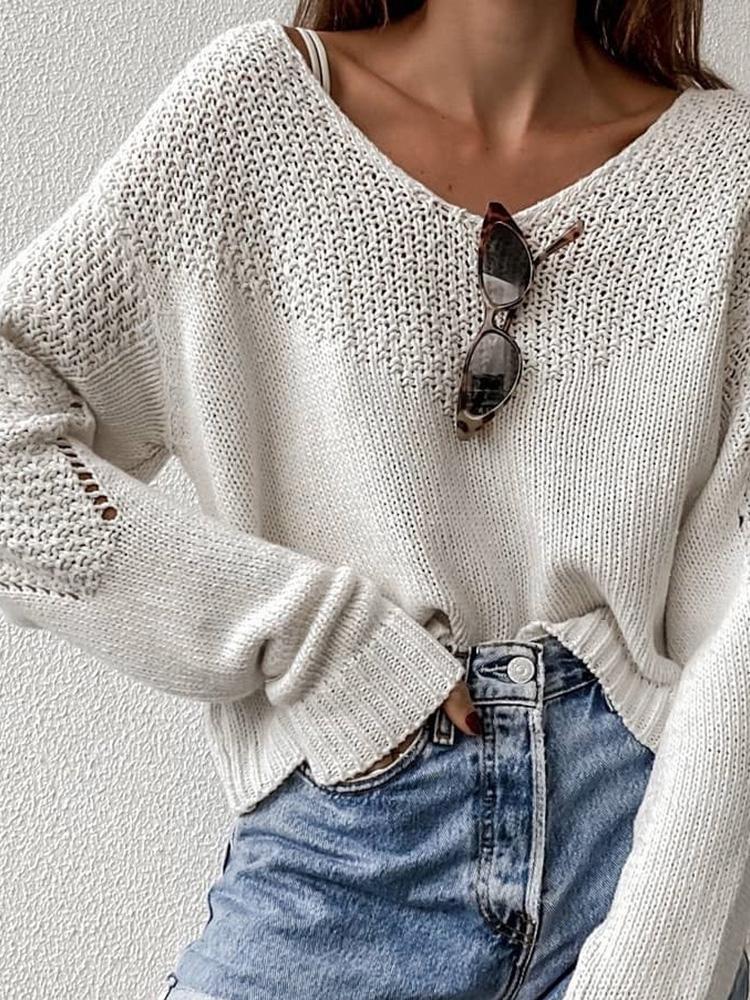 Women's Sweaters Loose V-Neck Long Sleeve Sweater - LuckyFash™