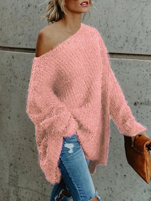 Women's Sweaters Plush Slanted Shoulder Long Sleeve Sweater - LuckyFash™