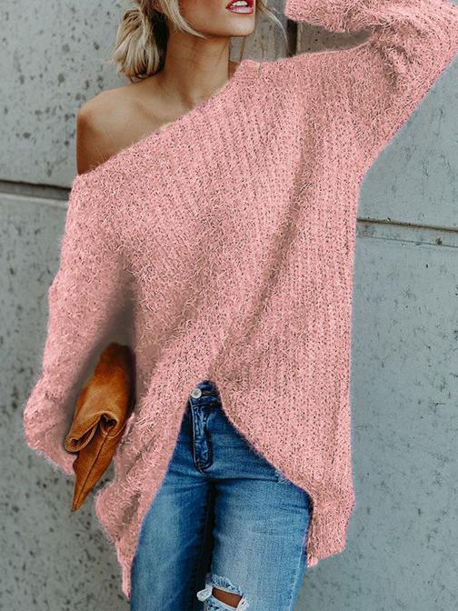 Women's Sweaters Plush Slanted Shoulder Long Sleeve Sweater - LuckyFash™
