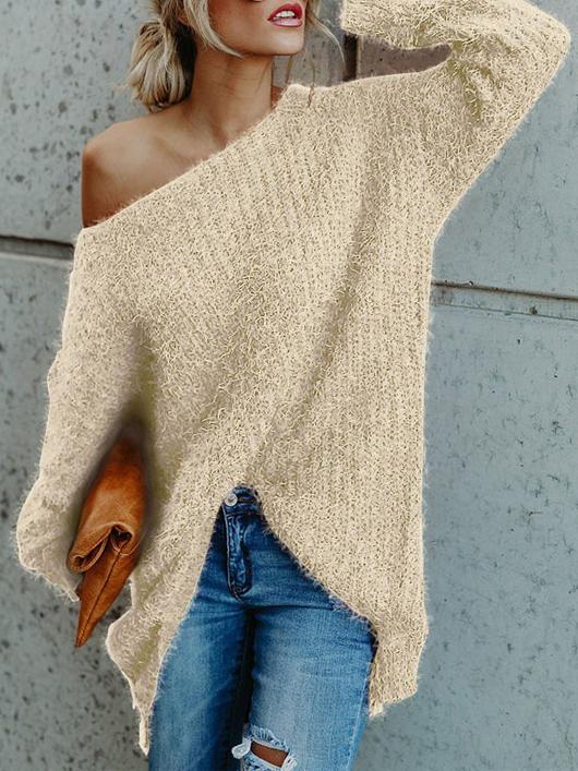 Women's Sweaters Plush Slanted Shoulder Long Sleeve Sweater - LuckyFash™