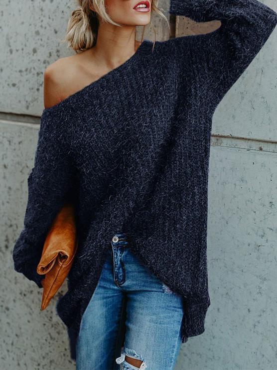 Women's Sweaters Plush Slanted Shoulder Long Sleeve Sweater - LuckyFash™