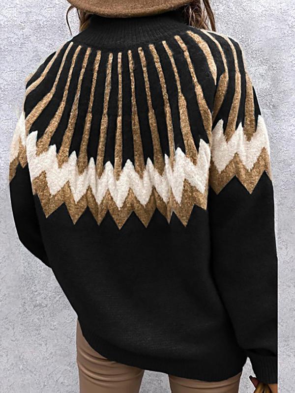 Women's Sweaters Printed Turtleneck Long Sleeve Knit Sweater - LuckyFash™