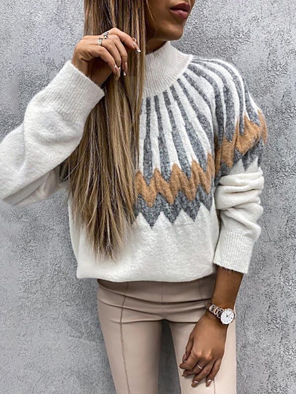 Women's Sweaters Printed Turtleneck Long Sleeve Knit Sweater - LuckyFash™
