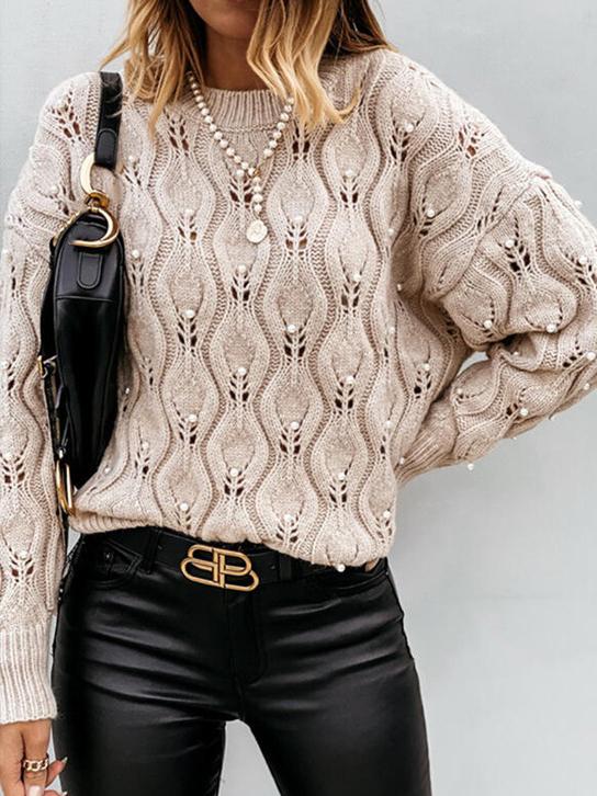 Women's Sweaters Round Neck Bead Hollow Knitted Sweater - LuckyFash™