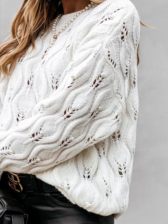 Women's Sweaters Round Neck Bead Hollow Knitted Sweater - LuckyFash™