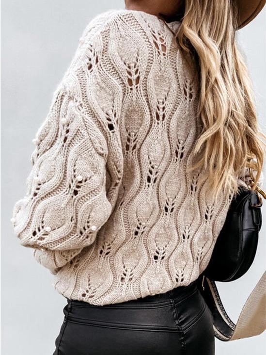 Women's Sweaters Round Neck Bead Hollow Knitted Sweater - LuckyFash™