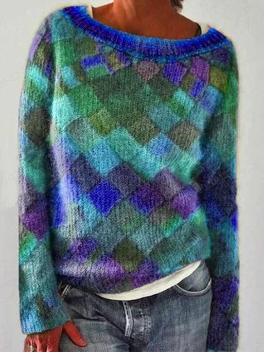Women's Sweaters Round Neck Diamond Long Sleeve Sweater - LuckyFash™
