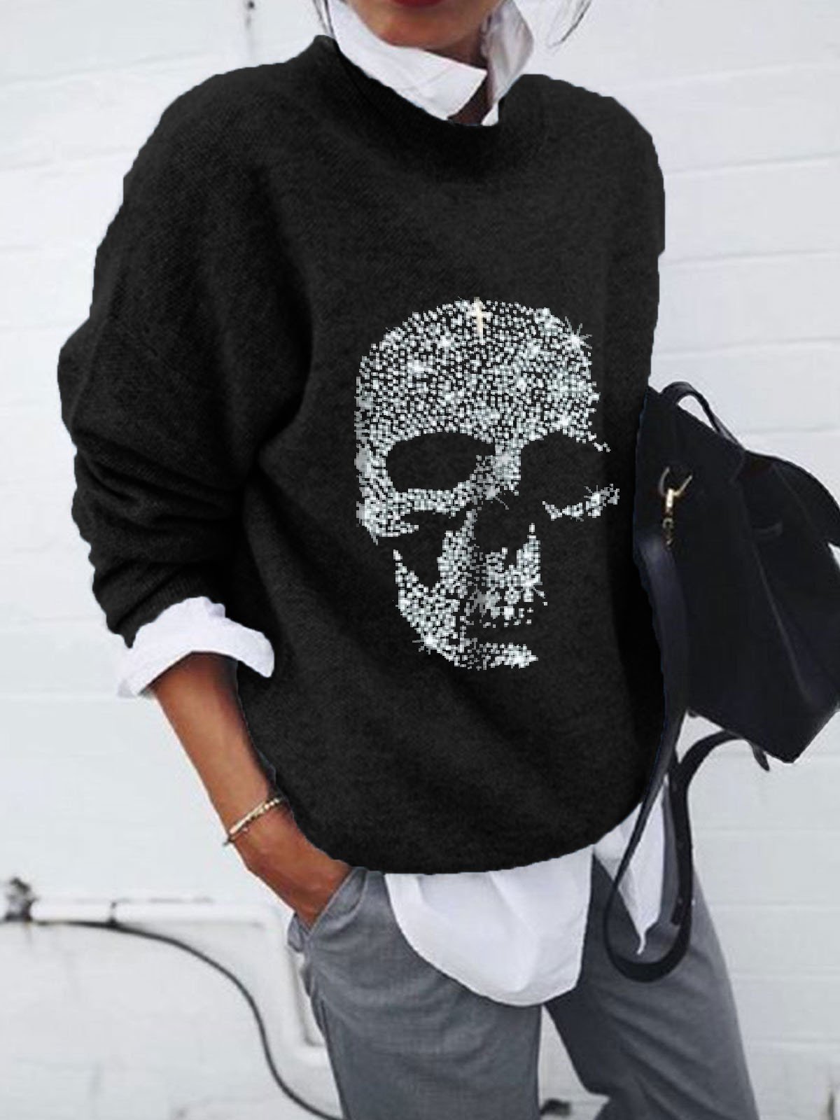 Sweaters Skull Print Long Sleeve Casual Sweater - LuckyFash™