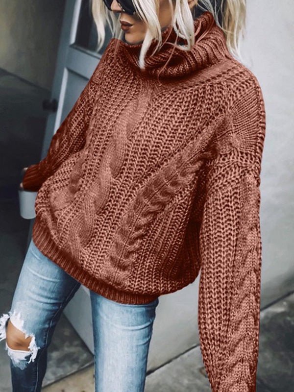 Women's Sweaters Solid Turtleneck Long Sleeve Knit Sweater - LuckyFash™