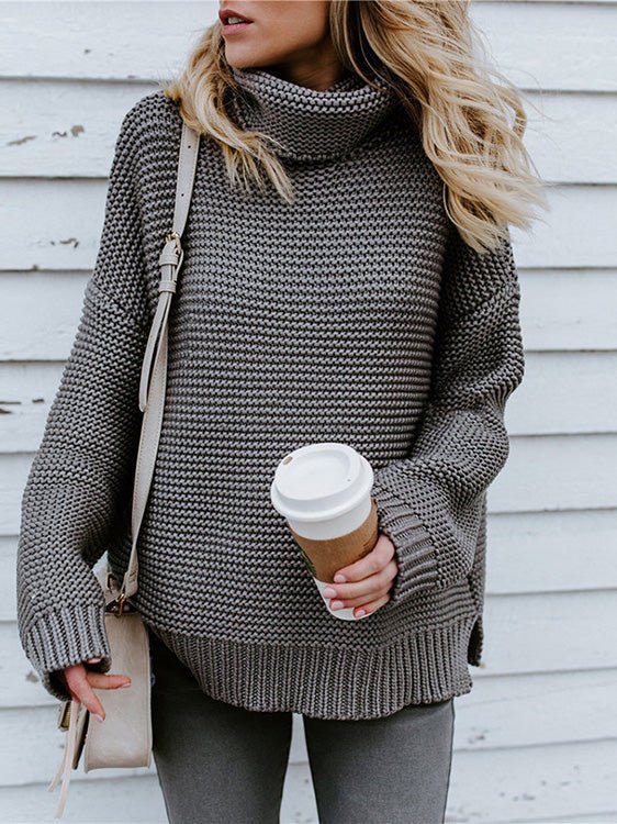 Women's Sweaters Solid Turtleneck Pullover Long Sleeve Sweater - LuckyFash™
