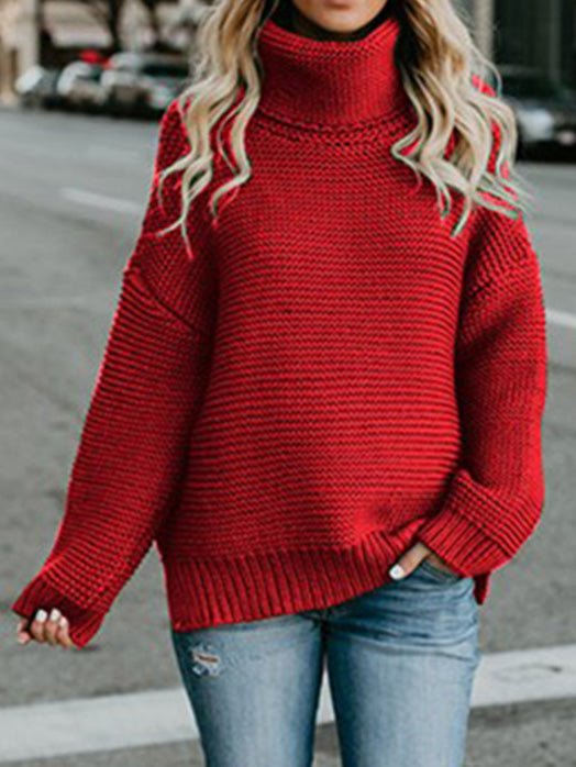 Women's Sweaters Solid Turtleneck Pullover Long Sleeve Sweater - LuckyFash™
