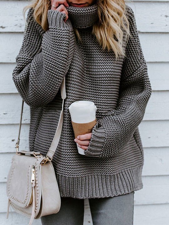 Women's Sweaters Solid Turtleneck Pullover Long Sleeve Sweater - LuckyFash™