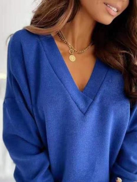 Women's Sweaters Solid V-Neck Long Sleeve Button Sweater - LuckyFash™
