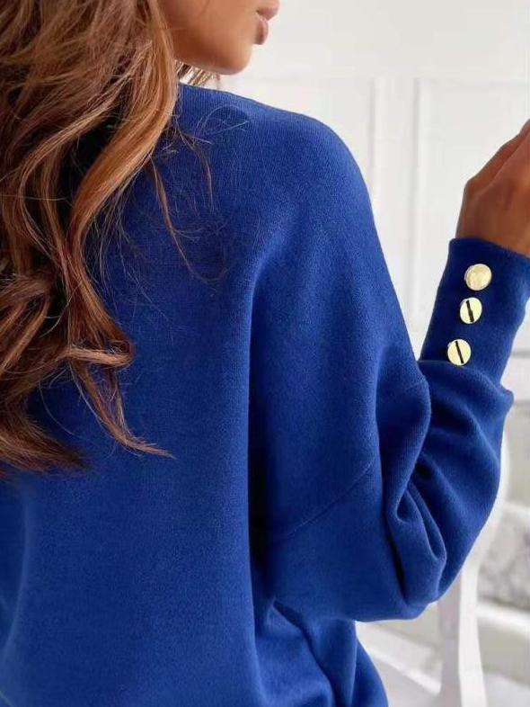 Women's Sweaters Solid V-Neck Long Sleeve Button Sweater - LuckyFash™