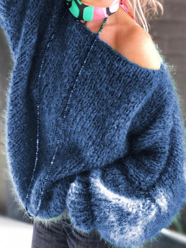 Women's Sweaters Temperament Oblique Shoulder Long Sleeve Sweater - LuckyFash™