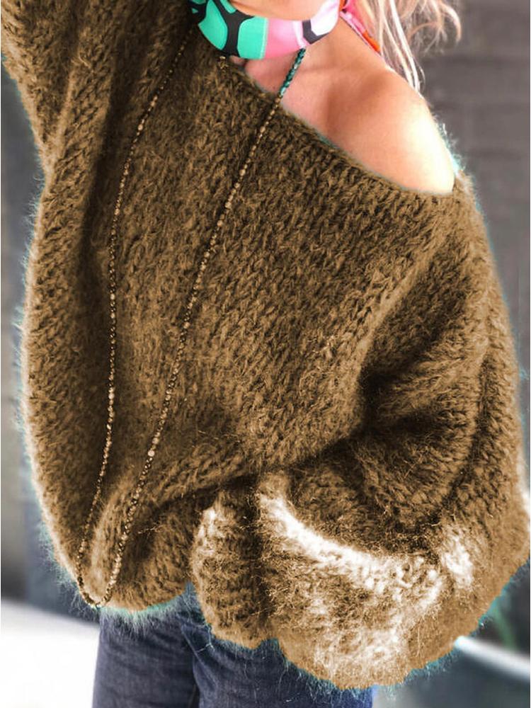 Women's Sweaters Temperament Oblique Shoulder Long Sleeve Sweater - LuckyFash™