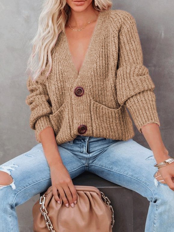 Women's Sweaters V-Neck Single-Breasted Long Sleeve Sweater Cardigan - LuckyFash™