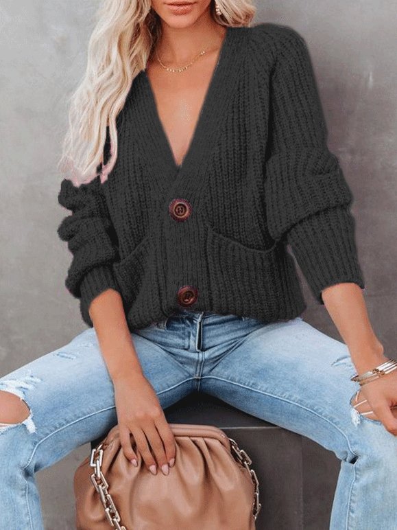 Women's Sweaters V-Neck Single-Breasted Long Sleeve Sweater Cardigan - LuckyFash™