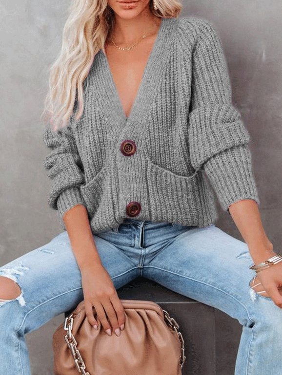 Women's Sweaters V-Neck Single-Breasted Long Sleeve Sweater Cardigan - LuckyFash™