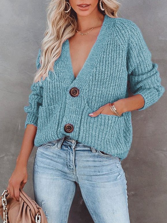 Women's Sweaters V-Neck Single-Breasted Long Sleeve Sweater Cardigan - LuckyFash™