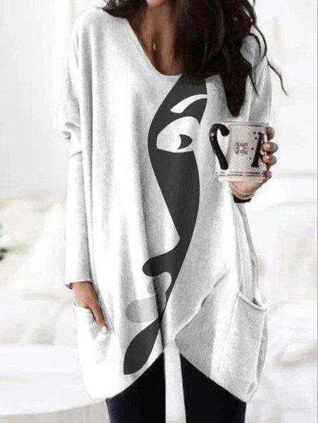 Women's T-Shirts Abstract Face Print Long Sleeve Mid-Length T-Shirt - LuckyFash™
