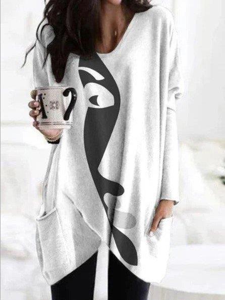 Women's T-Shirts Abstract Face Print Long Sleeve Mid-Length T-Shirt - LuckyFash™