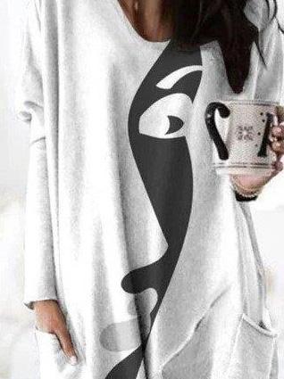 Women's T-Shirts Abstract Face Print Long Sleeve Mid-Length T-Shirt - LuckyFash™