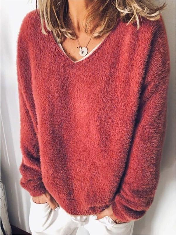 Women's T-Shirts Casual Plush V-Neck Long Sleeve T-Shirt - LuckyFash™