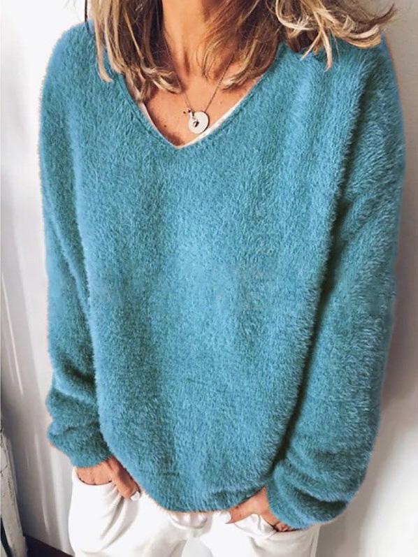 Women's T-Shirts Casual Plush V-Neck Long Sleeve T-Shirt - LuckyFash™