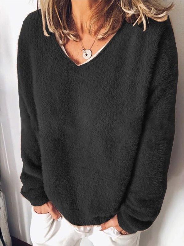 Women's T-Shirts Casual Plush V-Neck Long Sleeve T-Shirt - LuckyFash™