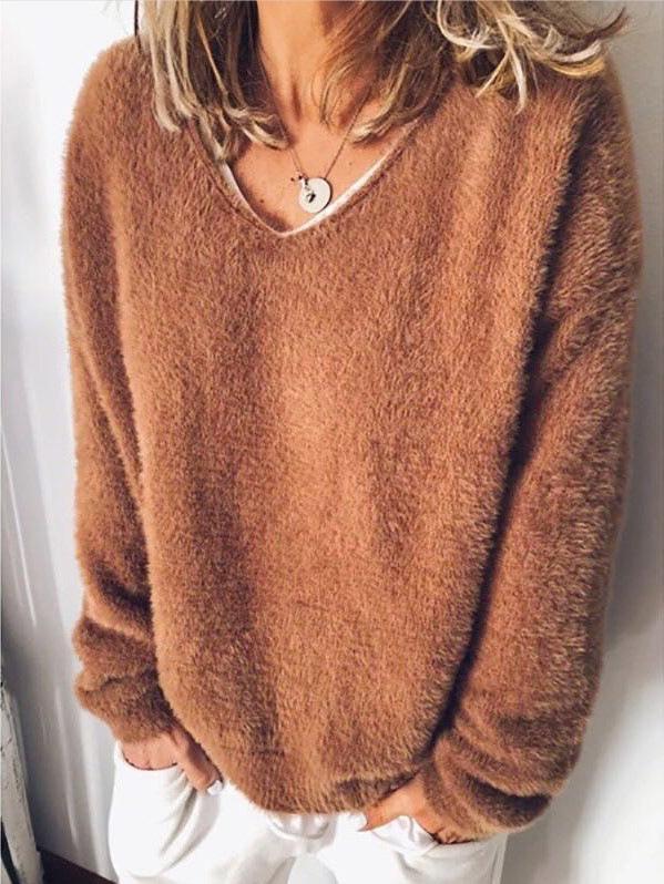 Women's T-Shirts Casual Plush V-Neck Long Sleeve T-Shirt - LuckyFash™
