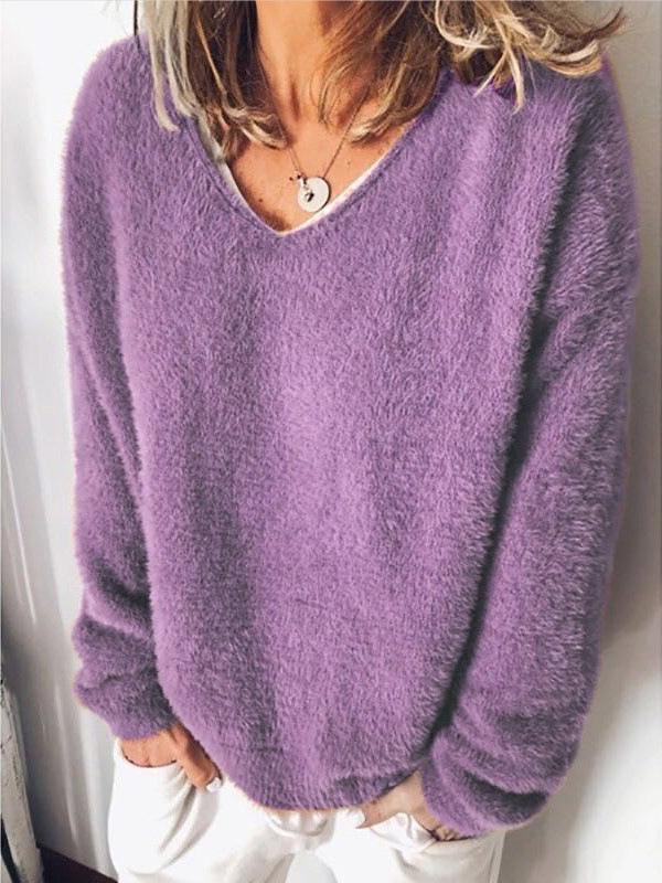 Women's T-Shirts Casual Plush V-Neck Long Sleeve T-Shirt - LuckyFash™