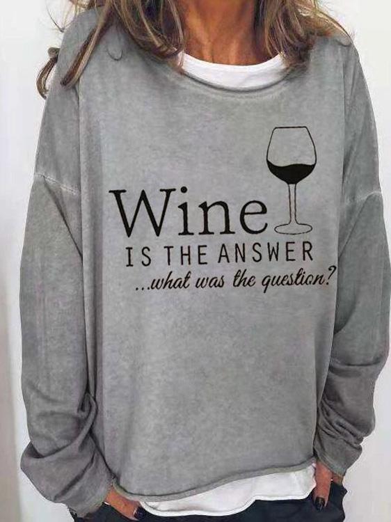 Women's T-Shirts Casual Round Neck Long Sleeve Wine Glass Print T-Shirts - LuckyFash™