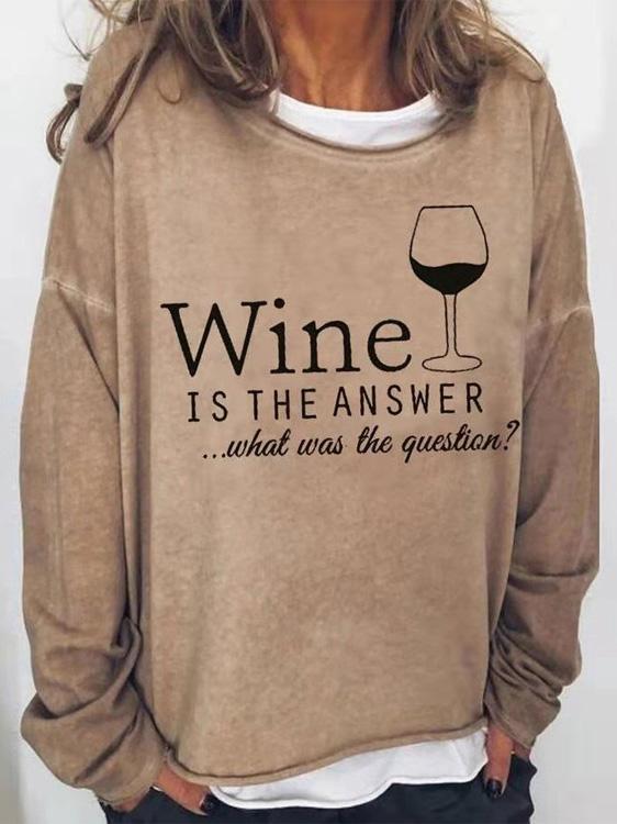 Women's T-Shirts Casual Round Neck Long Sleeve Wine Glass Print T-Shirts - LuckyFash™